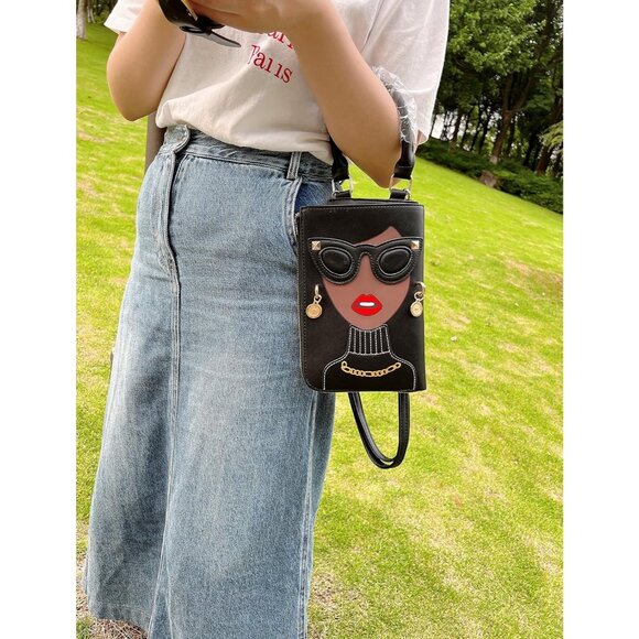 Unique 3D Lady Face PU Leather Satchel Funky Hobo & Crossbody Bags for Women's - Picture 7 of 9